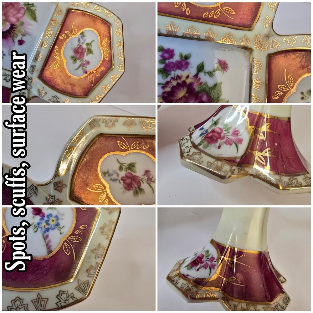 Camille Naudot Porcelain Footed Plate Tidbit Dish Cake French Antique Floral - Picture 10 of 11